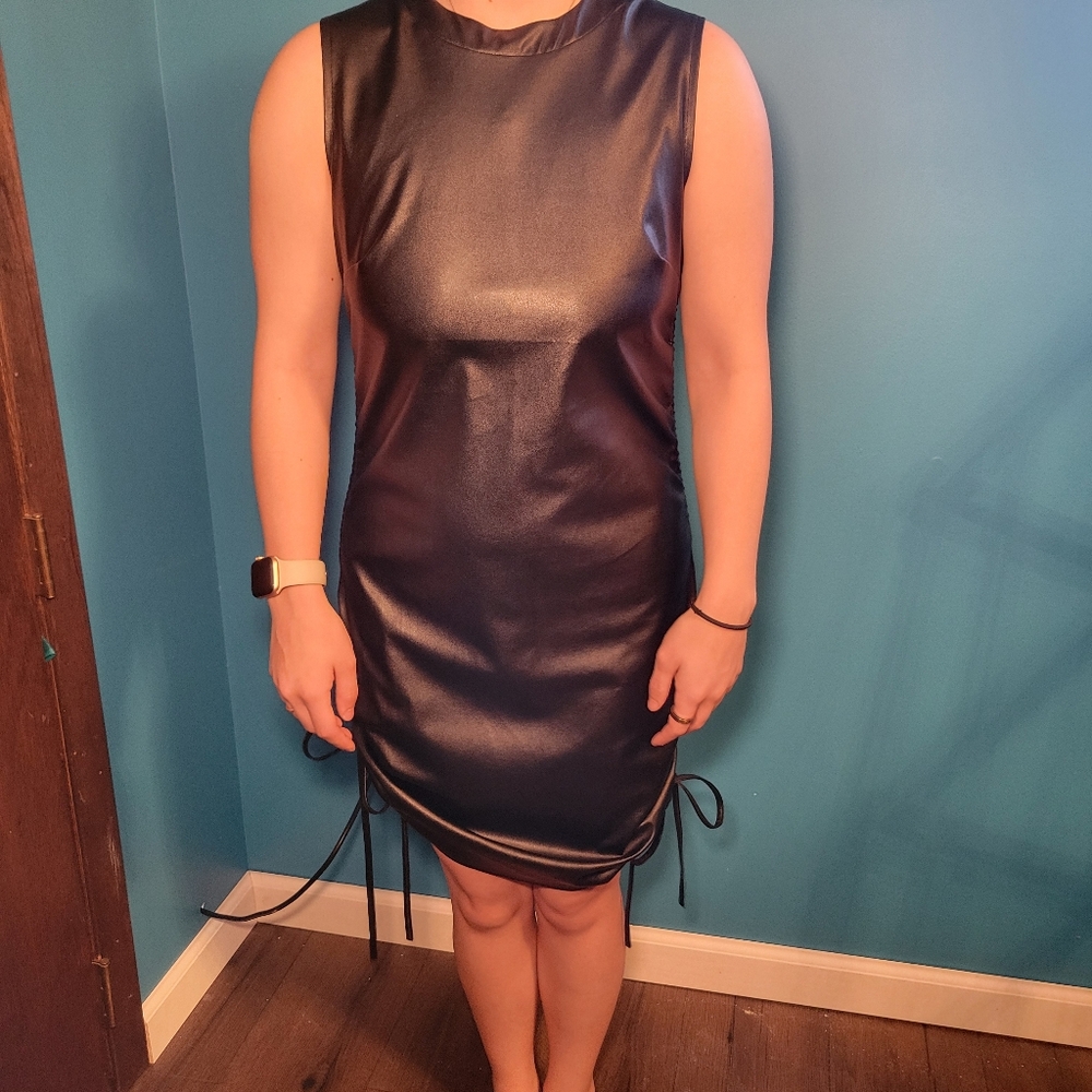 NWT Fashion Noma Sleeveless Drawstring Rouched Bodycon Dress‎ Black Size Small